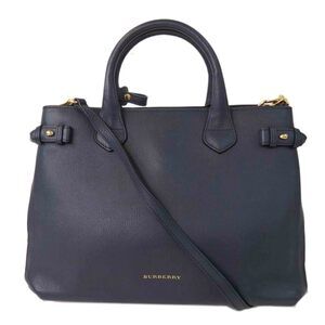 Burberry Leather Handbag Navy Blue Side Check